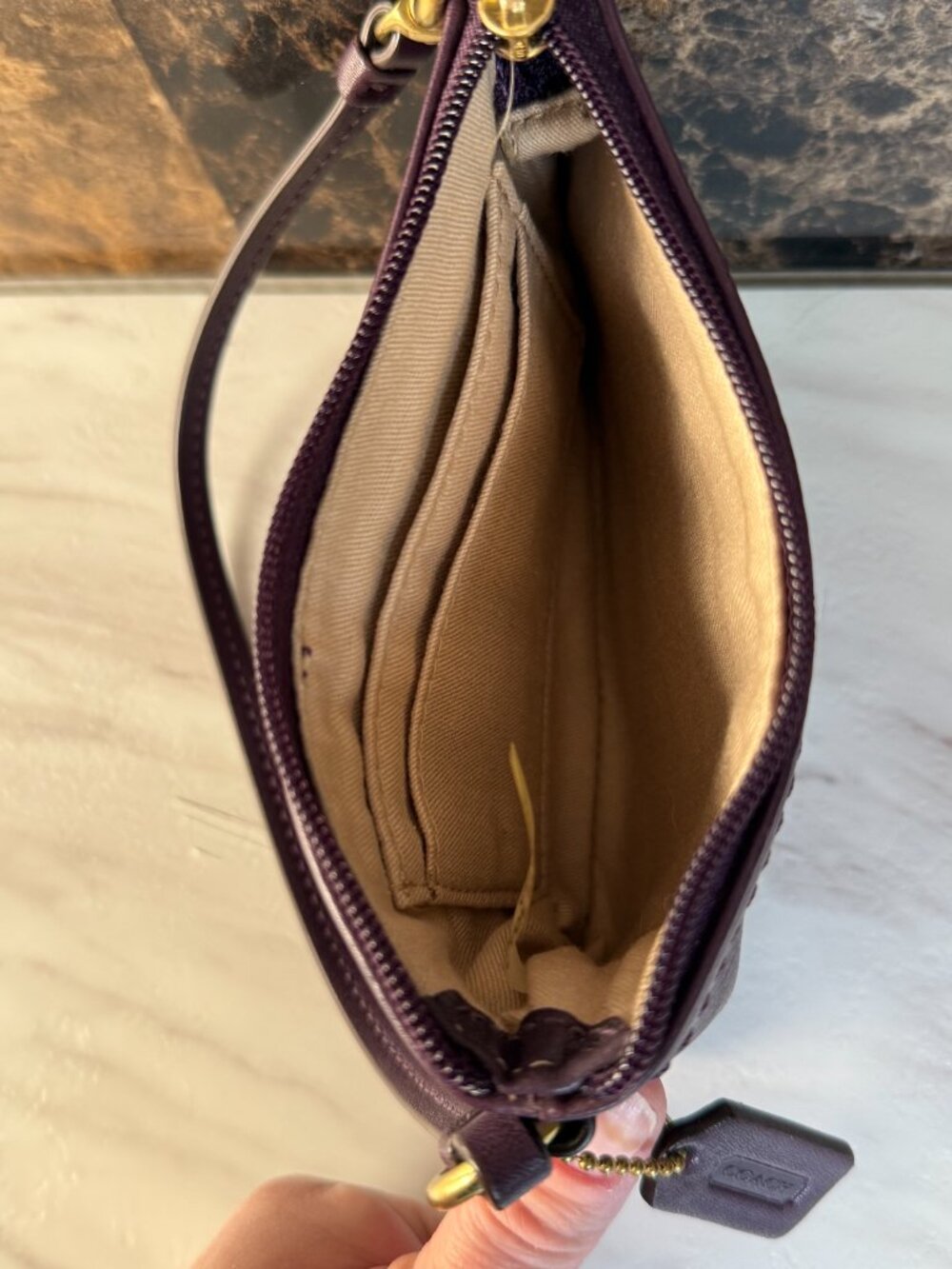 Coach Saffiano Leather City Tote & Wristlet Set in Black Violet/Plum - Like New - Picture 10 of 12